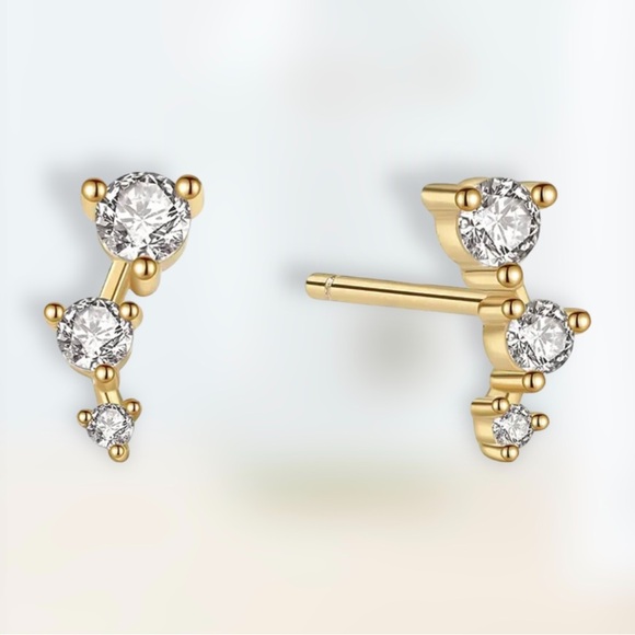 NEW 18K Gold-Plated 925 Sterling Silver Shiny Zircon Constellation Stud Earrings - Picture 1 of 16
